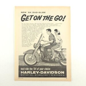 HARLEY-DAVIDSON Print Ad 1964 Duo-Glide Motorcycle Promo Art Upcycled Decor